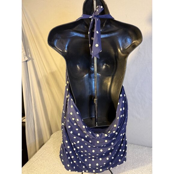 Lands End Womens Plus 22W 3X Swimsuit Top Tankini Navy Polka Dot Retro Halter - Picture 3 of 4